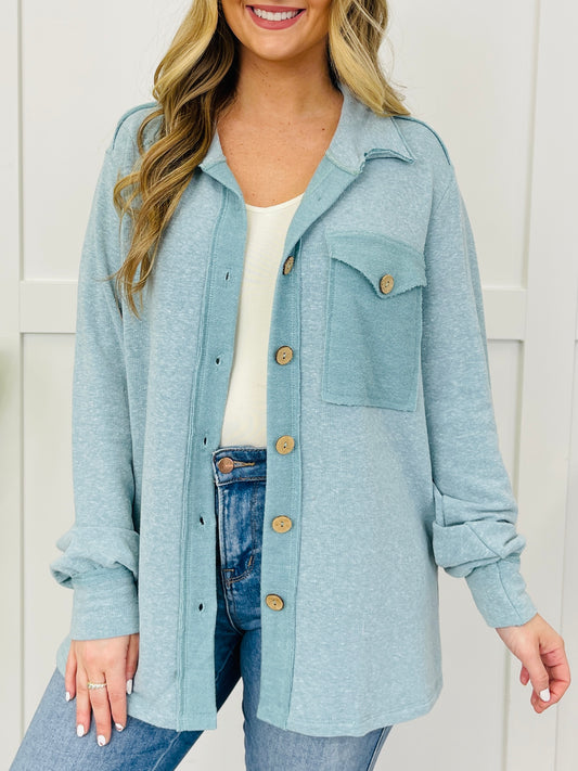 Kept By The Season Shacket in Blue