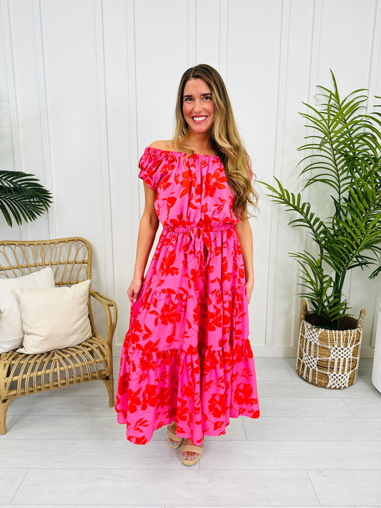 Blossom Breeze Dress in Pink Red