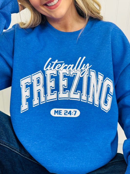 Literally Freezing Graphic Crewneck Sweatshirt In Heather Royal