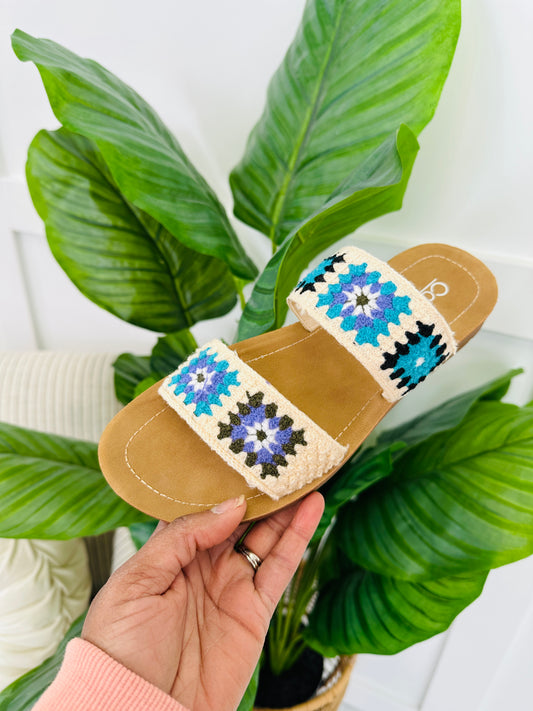 Crochet Charm Sandals in Light Blue