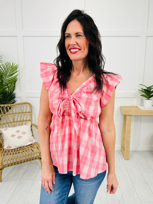 Plaid Ways Top in Coral