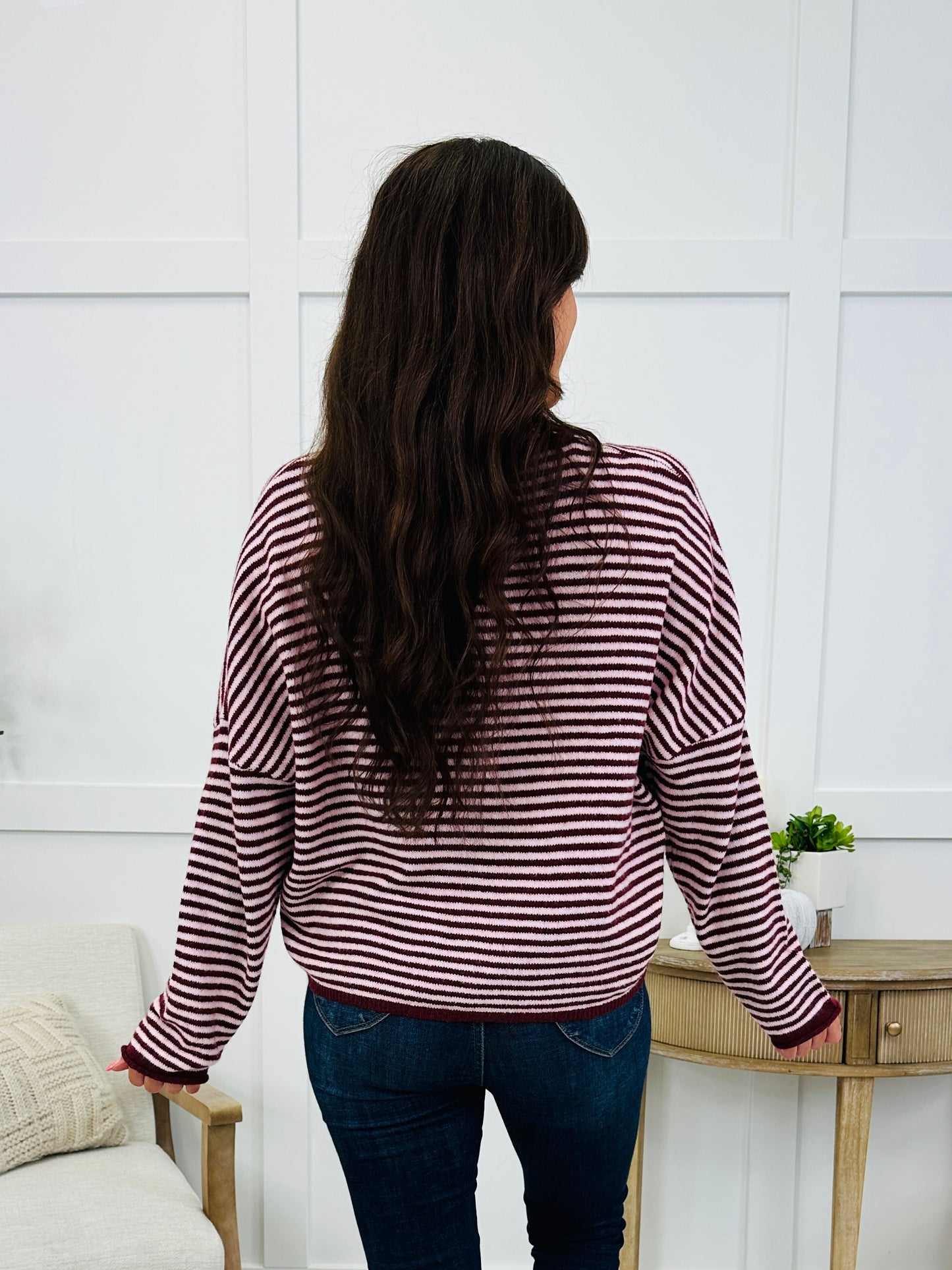 The Fireside Stripe Top In Burgundy