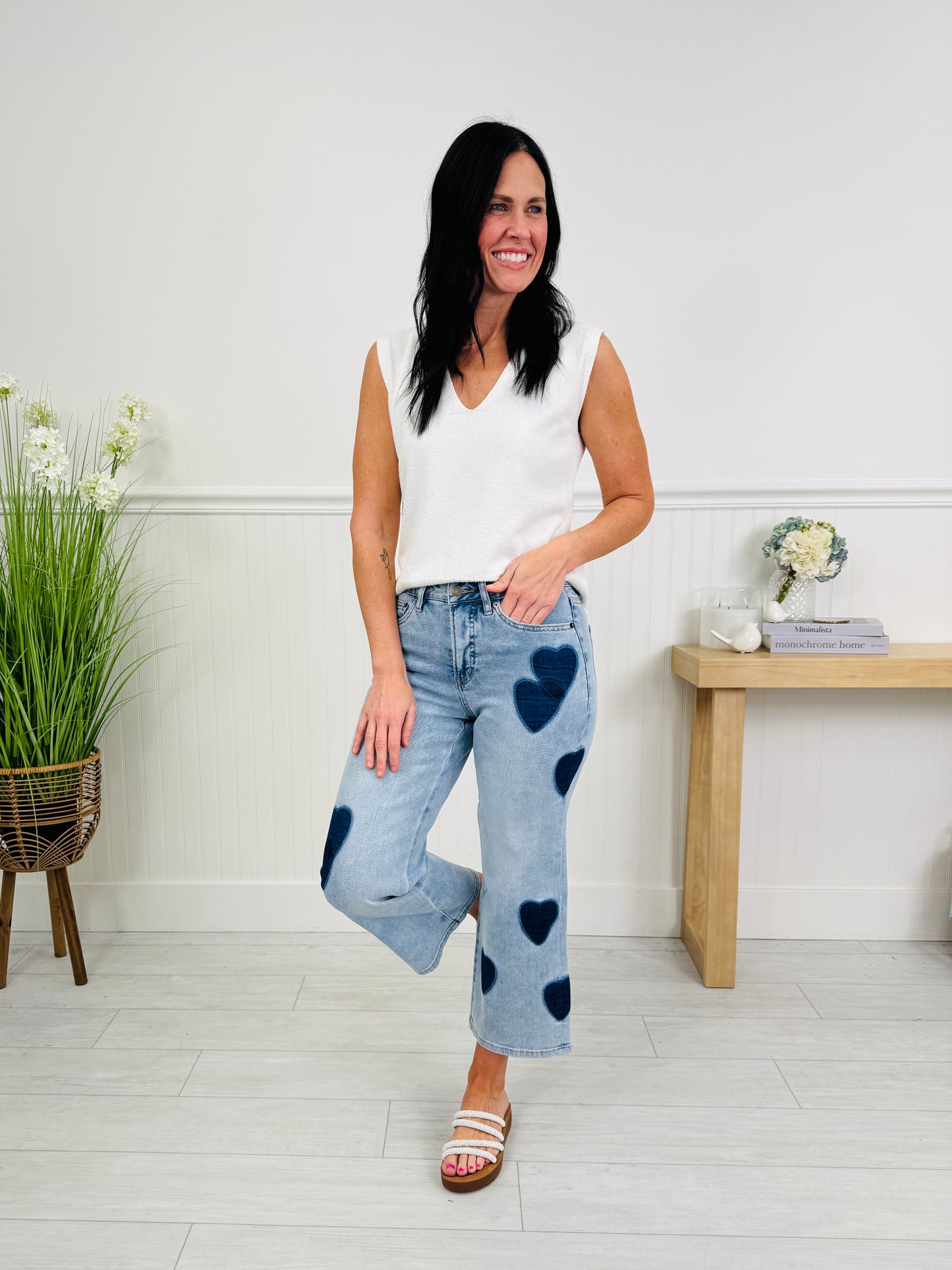 Heart Eyes Tummy Control Cropped Wide Leg Jeans