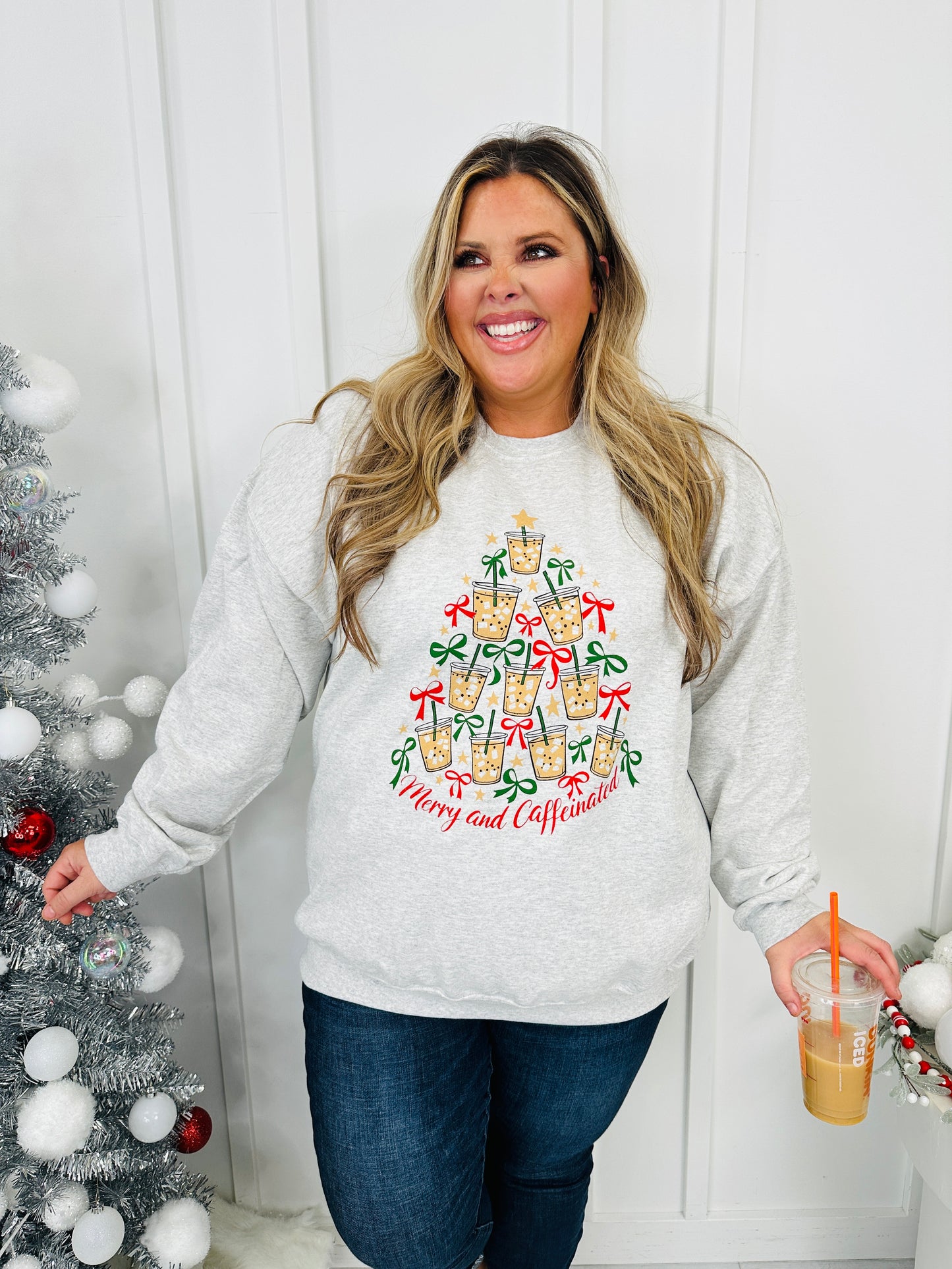 Merry And Caffeinated Graphic Crewneck Sweatshirt