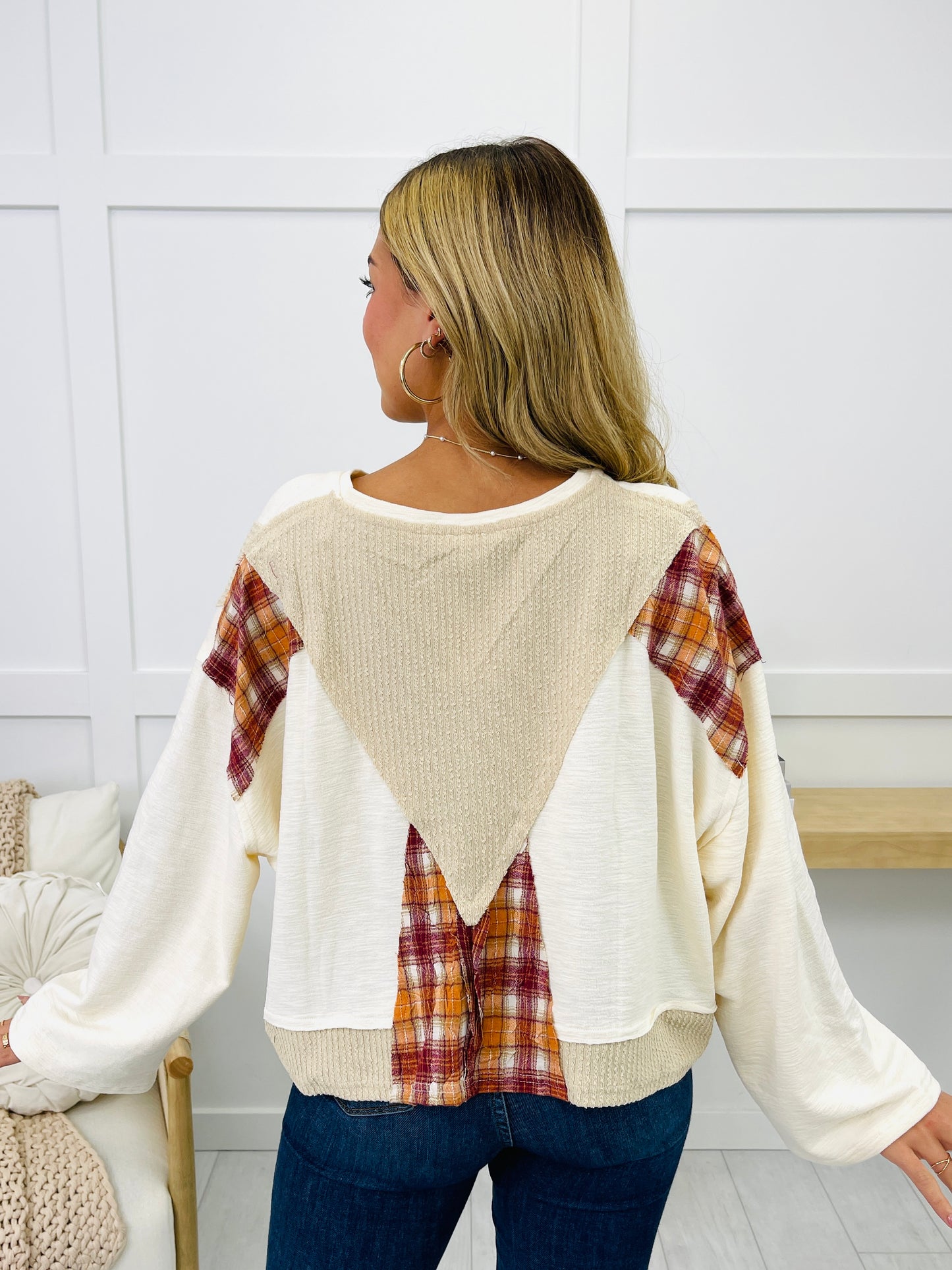 Plaid And Simple Pullover In Cream