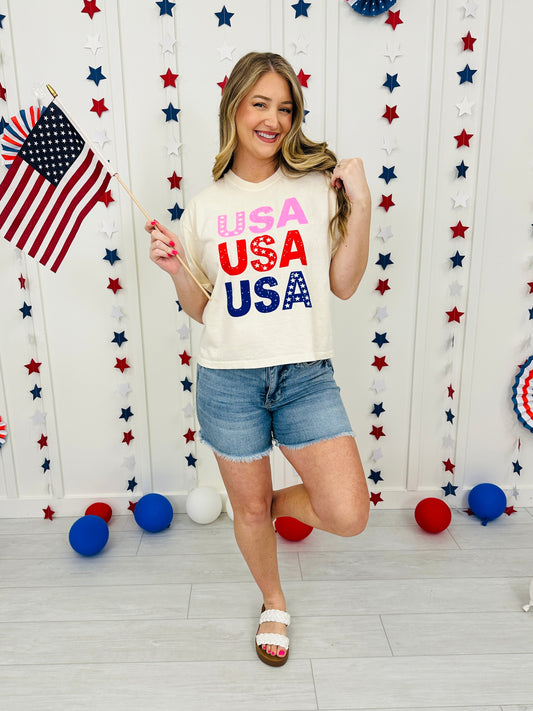 Pink Red And Blue USA Graphic Tee