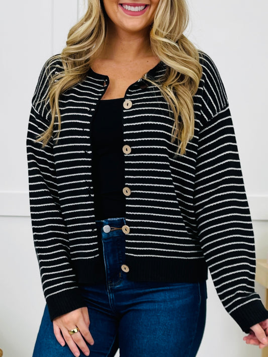 Polished In Stripes Cardigan in Black