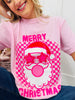 Merry Christmas Checkered Bubblegum Graphic Tee