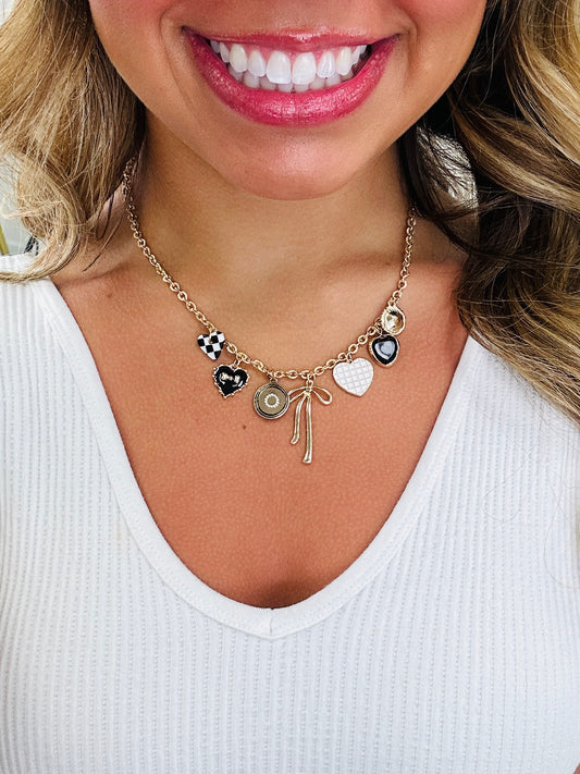 Hearts in Contrast Charm Necklace