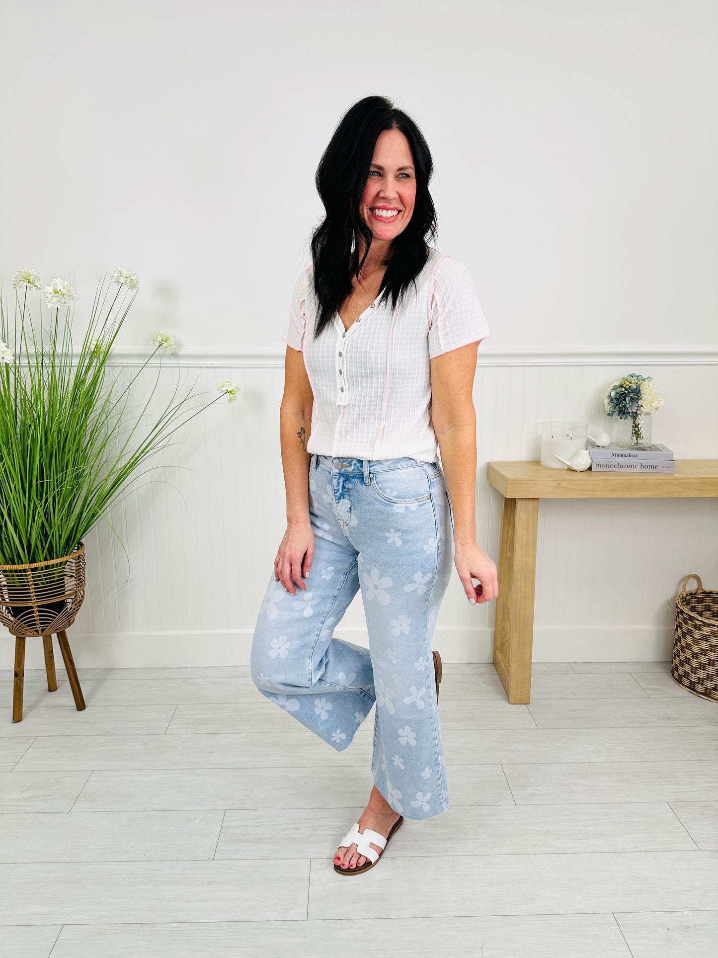 Flower Power Tummy Control Wide Leg Cropped Jeans