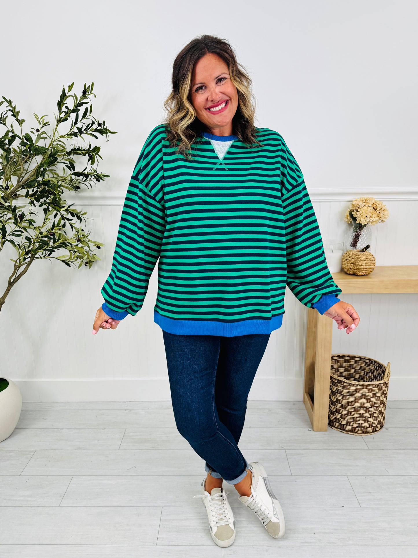 Stripe Story Pullover In Green