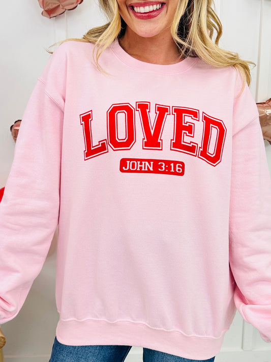 LOVED John 3:16 Graphic Crewneck Sweatshirt in Two Colors