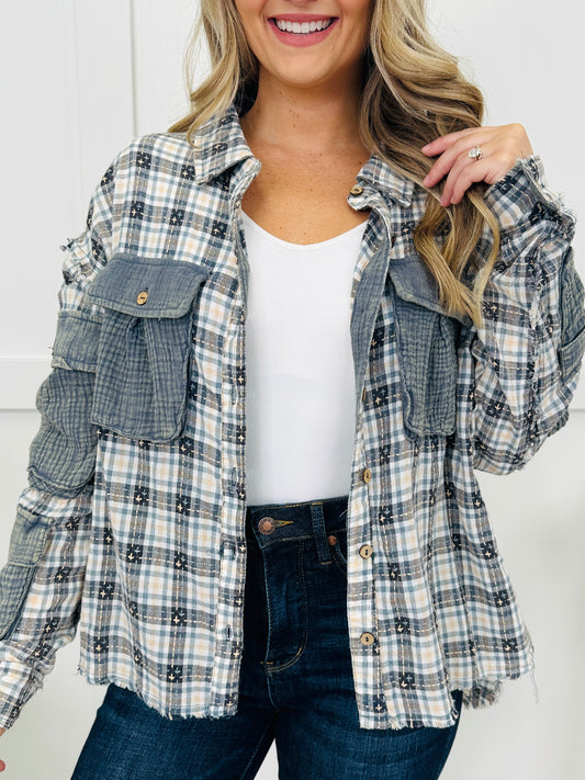 Checked Into You Top in Navy