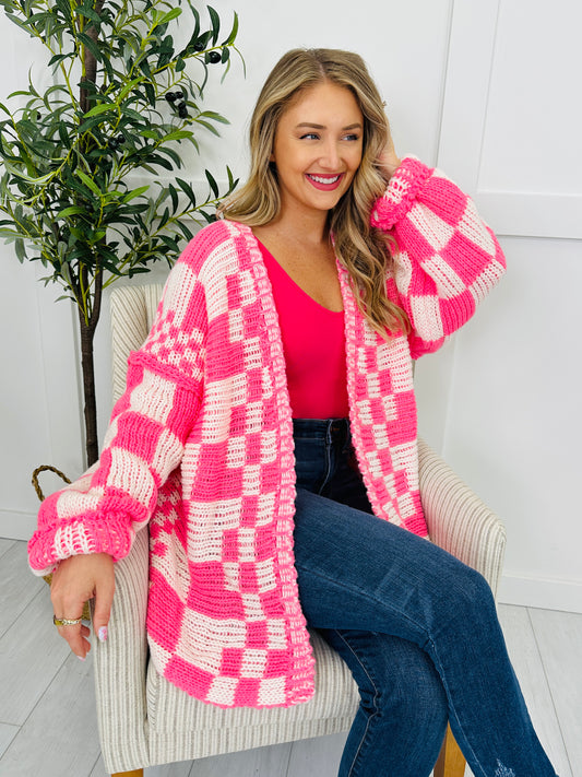 The Final Checkpoint Cardigan in Neon Pink Combo