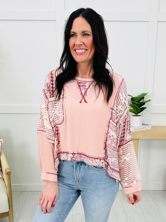 Cloud Nine Patchwork Top In Powder Pink