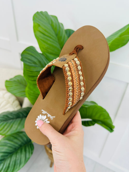 Champagne Crush Flip Flops In Tan