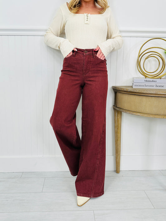 Judy Blue Cranberry Crush Retro Wide Leg Jeans