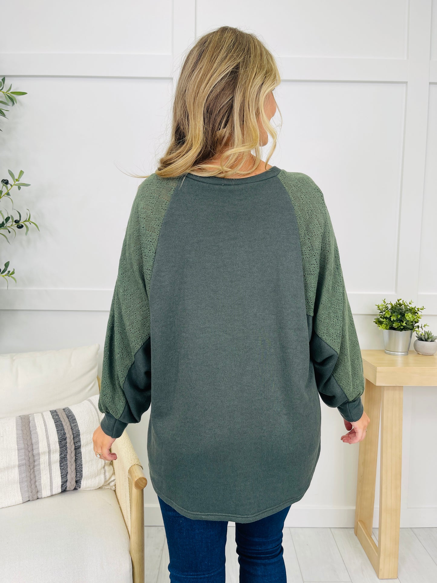 Contrast Crew Top in Olive