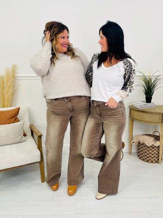 Judy Blue Cocoa Crush Retro Wide Leg Criss-Cross Jeans