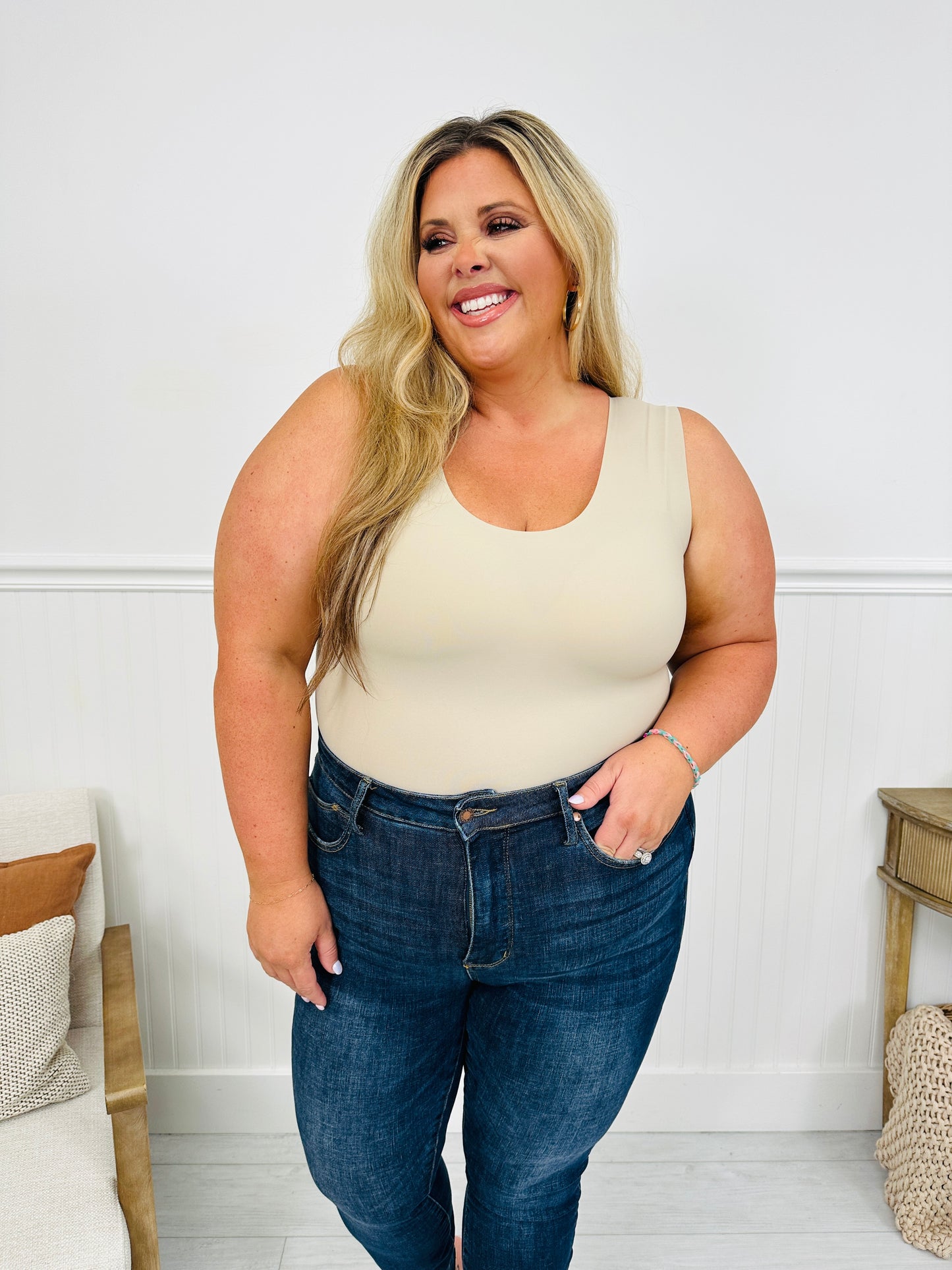 MOCO Signature Sleeveless Bodysuit in Stone-- Multiple Lengths!