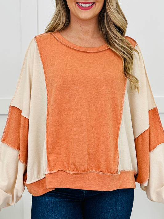 Split Harmony Pullover in Rust