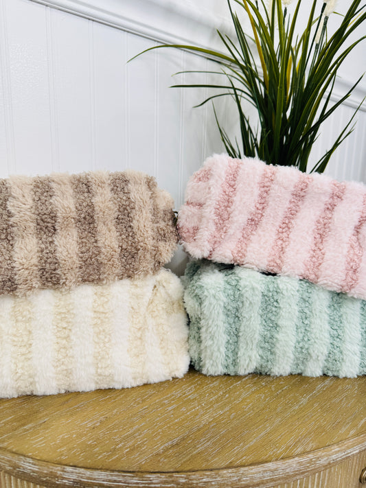 Snuggle Stripe Sherpa Pouch- Multiple Colors!