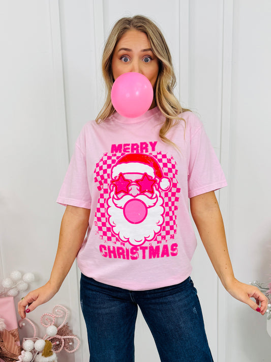 Merry Christmas Checkered Bubblegum Graphic Tee
