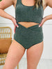 High Waisted V-Cut Swim Bottoms in Emerald Shimmer