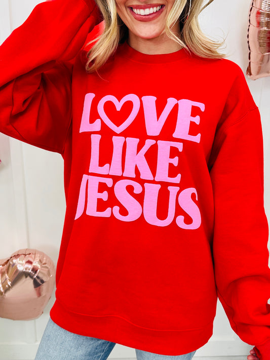 Love Like Jesus Puff Graphic Crewneck Sweatshirt
