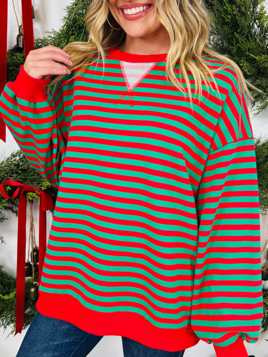 Striped With Cheer Pullover