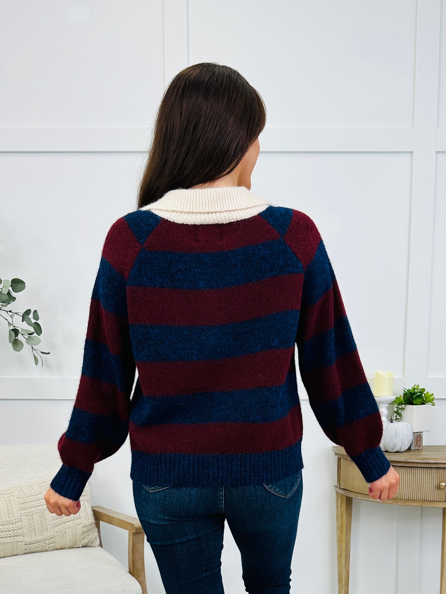 Campus Club Sweater In Navy/Burgundy