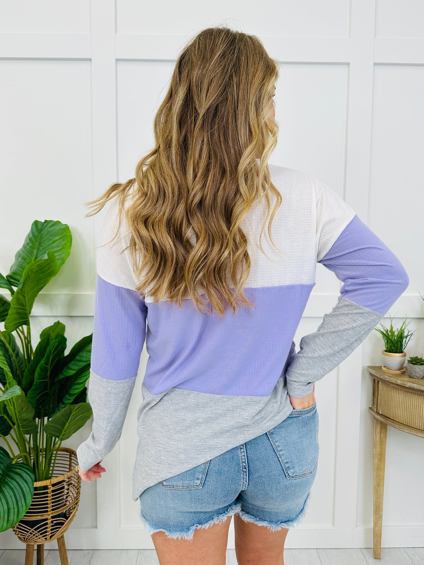 Easy Breeze Colorblock Top In Lavender