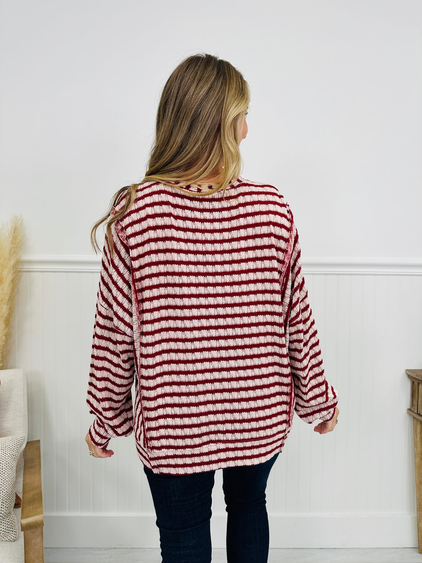 Striped Intuition Top in Burgundy