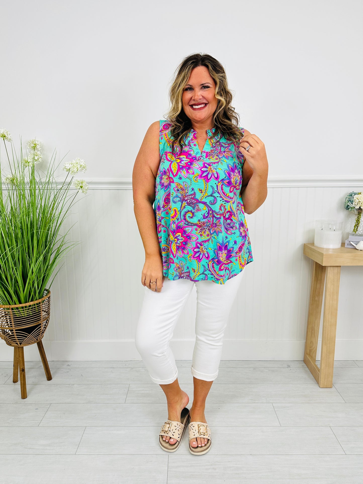Sunshine Energy Top in Palm Beach Print