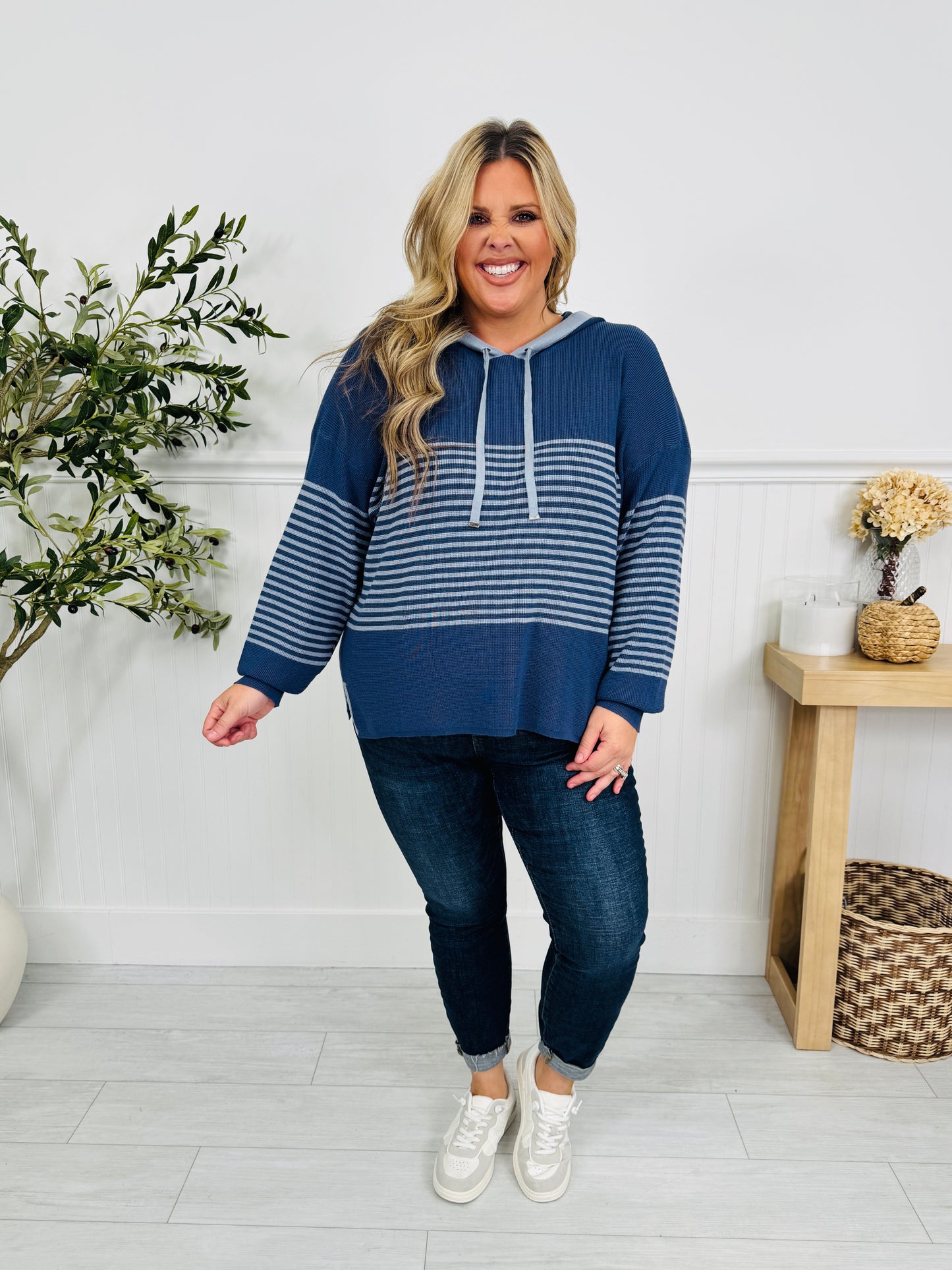 Worth The Stripe Top In Denim