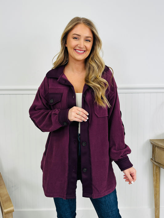 DOORBUSTER! Breezy Commute Shacket in Eggplant