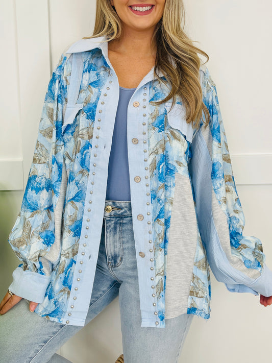 Patchwork Blossoms Top In Blue