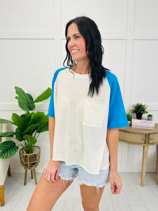 Play It Back Top In Cream Blue