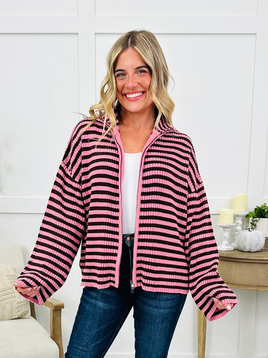 The Favorite Find Cardigan In Dusty Pink/Chocolate
