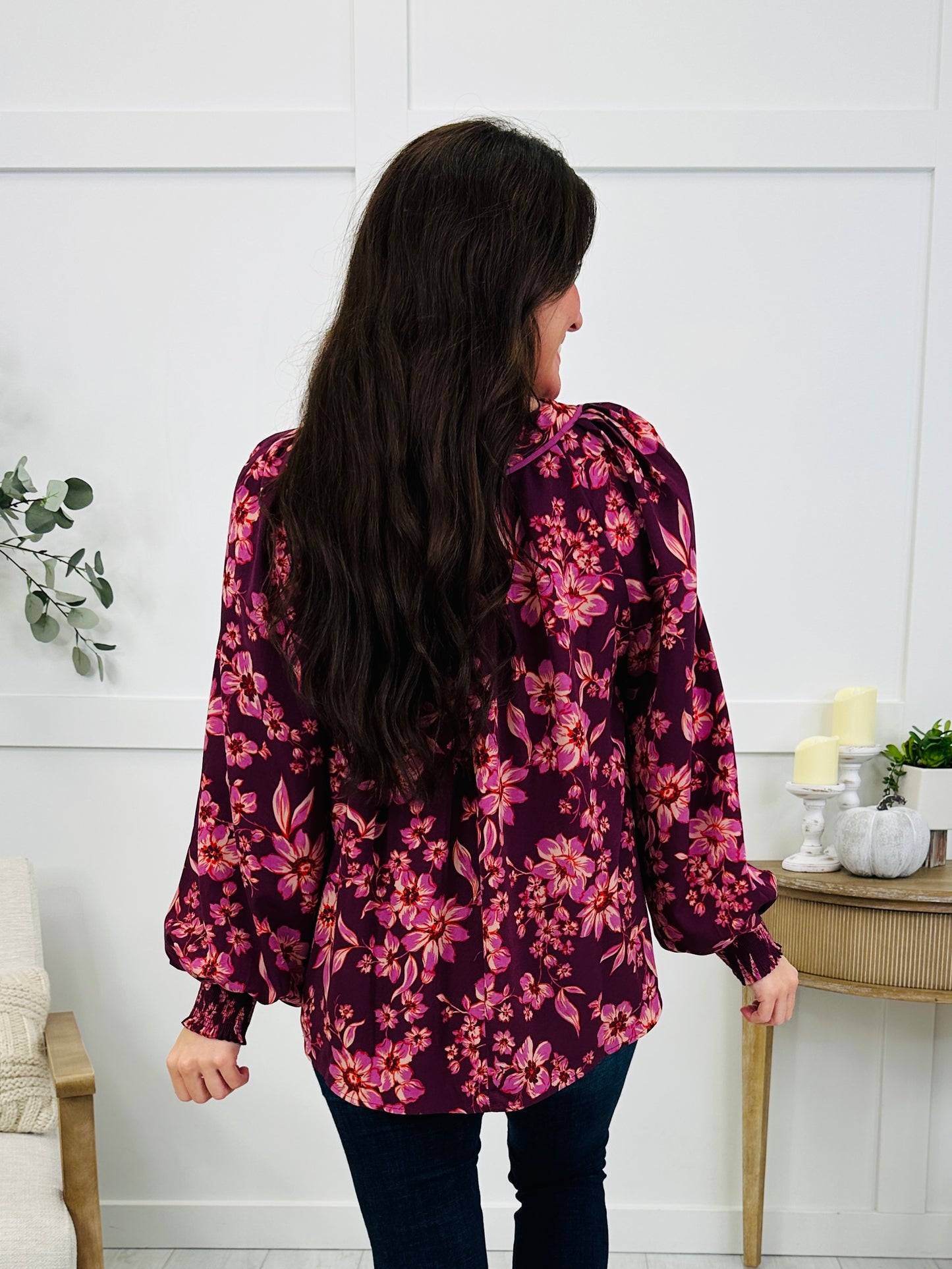 Fall Floral Fantasy Top In Plum