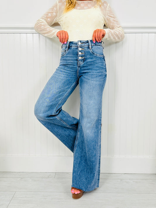 Push Your Buttons Tummy Control Wide Leg Jeans