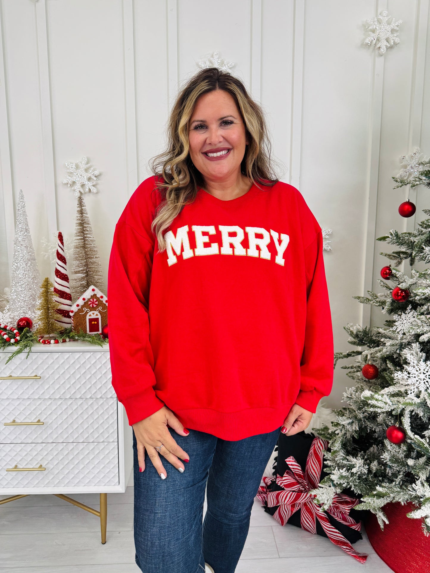 Merry Chenille Patch Crewneck Sweatshirt