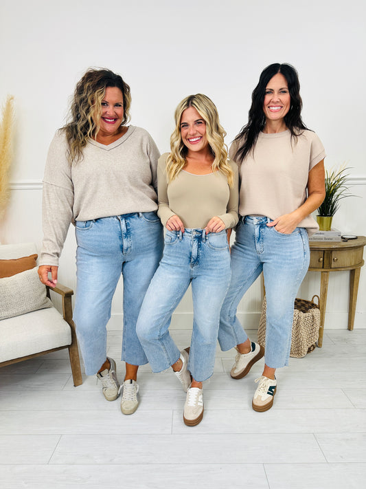 Along For The Ride Wide Leg Cropped Jeans With Tummy Control