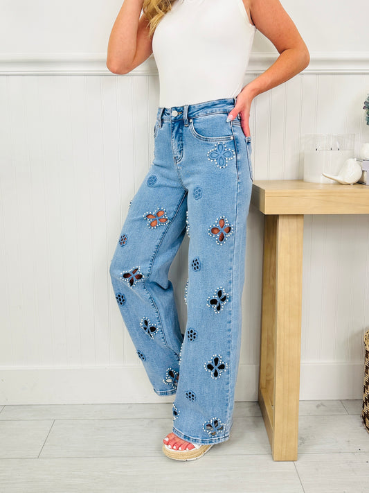 Pearl Perfect Floral Wide Leg Tummy Control Jeans