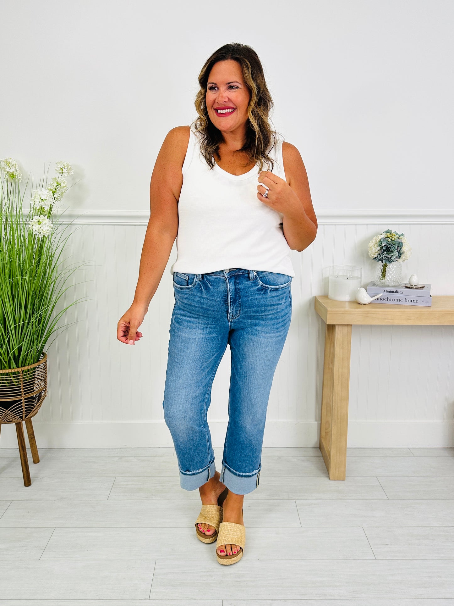 Show Up In Style Tummy Control Cropped Straight Jeans