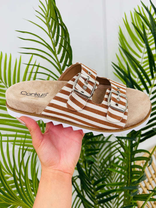 Beachfront Buckle Sandals in Tan Natural Stripe