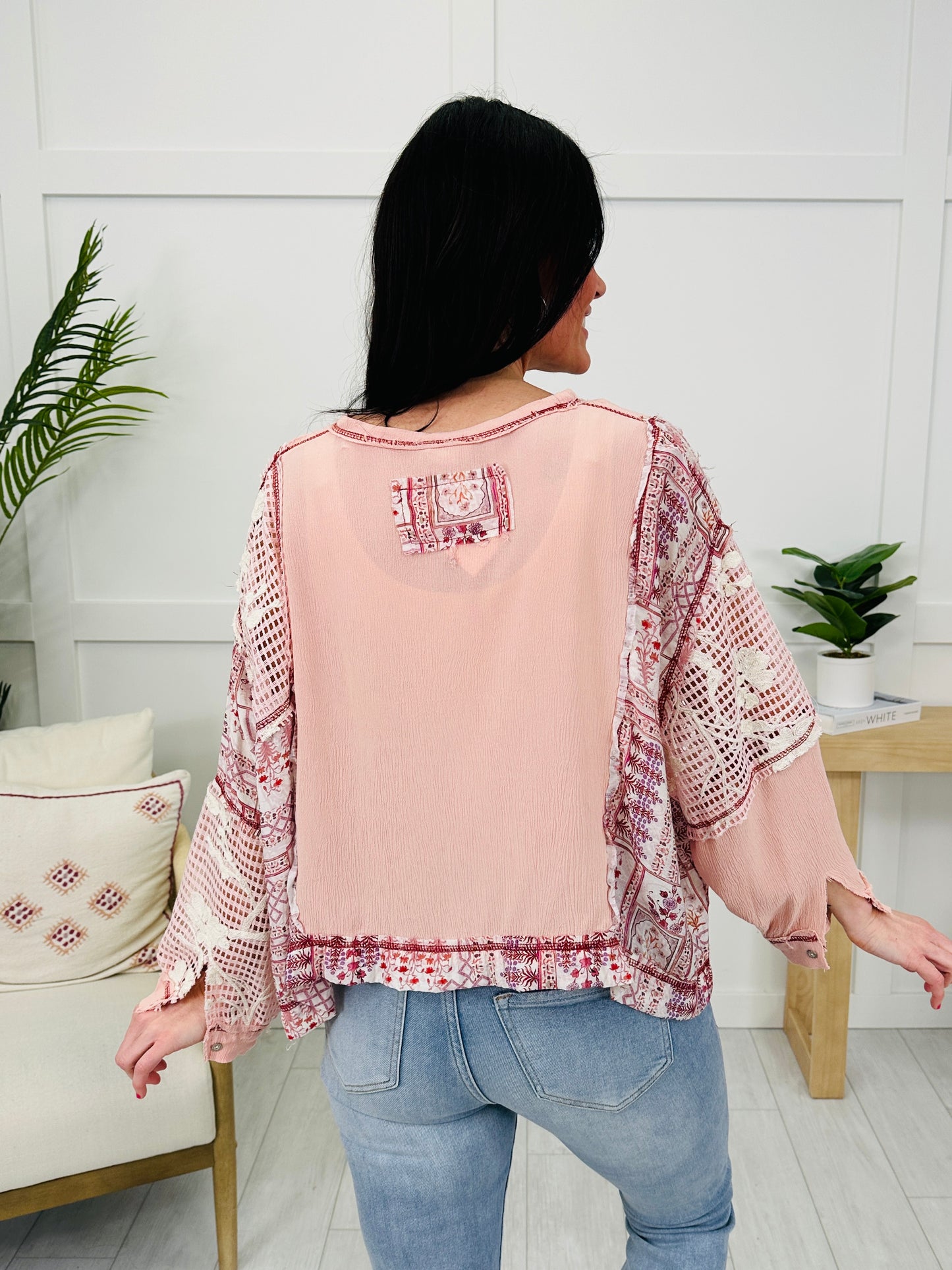 Cloud Nine Patchwork Top In Powder Pink