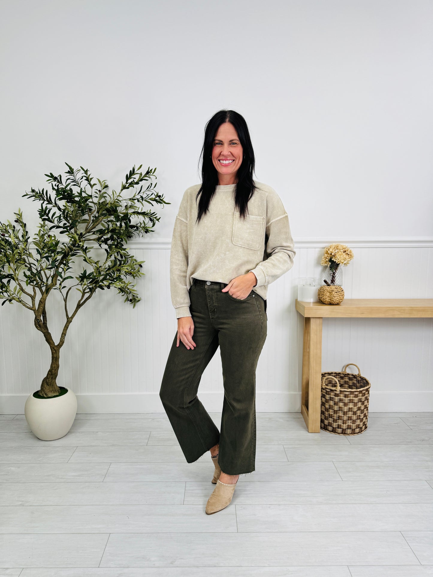 Olive On Repeat Tummy Control Straight Jeans