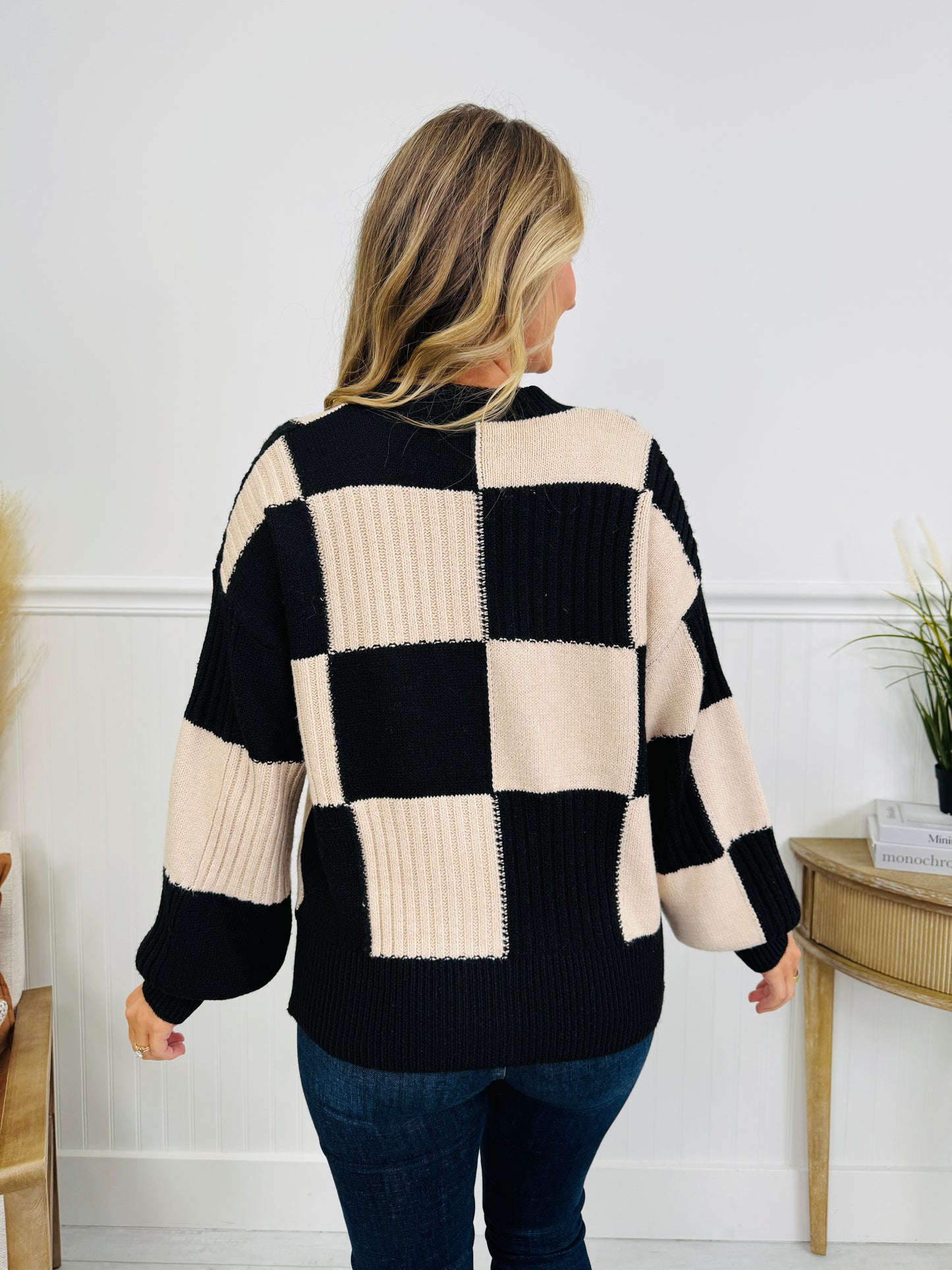 Break The Pattern Cardigan in Oatmeal/Black