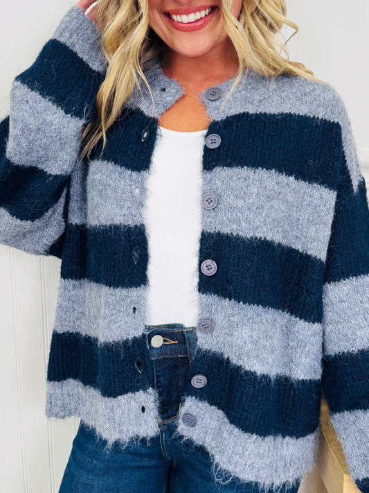 Soft Spot For Stripes Cardigan In Navy